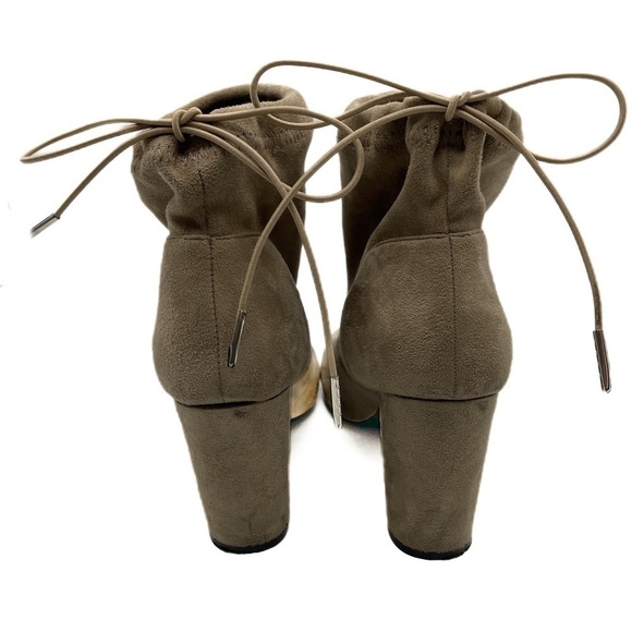 Qupid Taupe Faux Suede Ankle Sock Tie back Booties size 7 - Picture 4 of 9